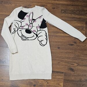 Gap Kids Disney Minnie Mouse Girl Sweater Dress XXL Cream Knit Metallic Studs